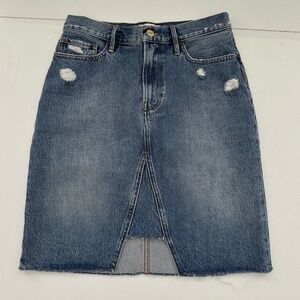 FRAME distressed blue denim “Lucid” pencil skirt deconstructed — Size 27